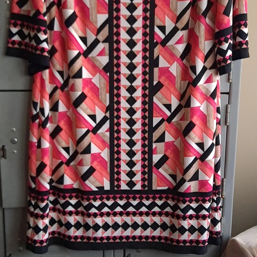 Ladies geometric print polyester dress size 14 - Picture 3 of 9